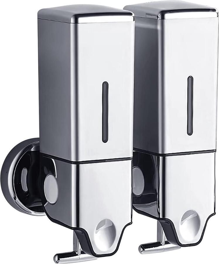Zeepdispenser Wand Zeeppompje Muur 2 Eeservoirs 2x500ml RVS Grote Capaciteit Handig Praktisch Navulbaar Shampoo Dispenser Zeepdispenser Hangend Zeeppomp Met Schroeven Makkelijk Te Installeren Voor Badkamer Hotel Keuken