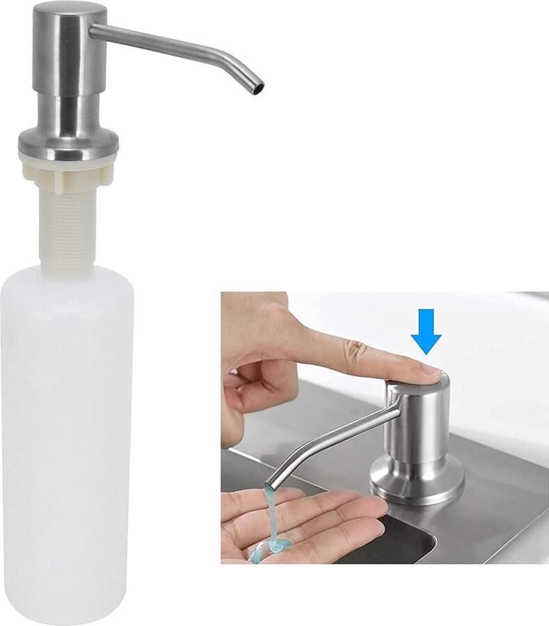 Zeepdispensers Zeeppompje Aanrecht Zeepdispenser Inbouw-Rond Set Hervulbaar 300 ml- Rvs Voor Douche Keuken Zeeplotion Dispenser Gereedschap-Voor Thuis Aanrecht Zilver