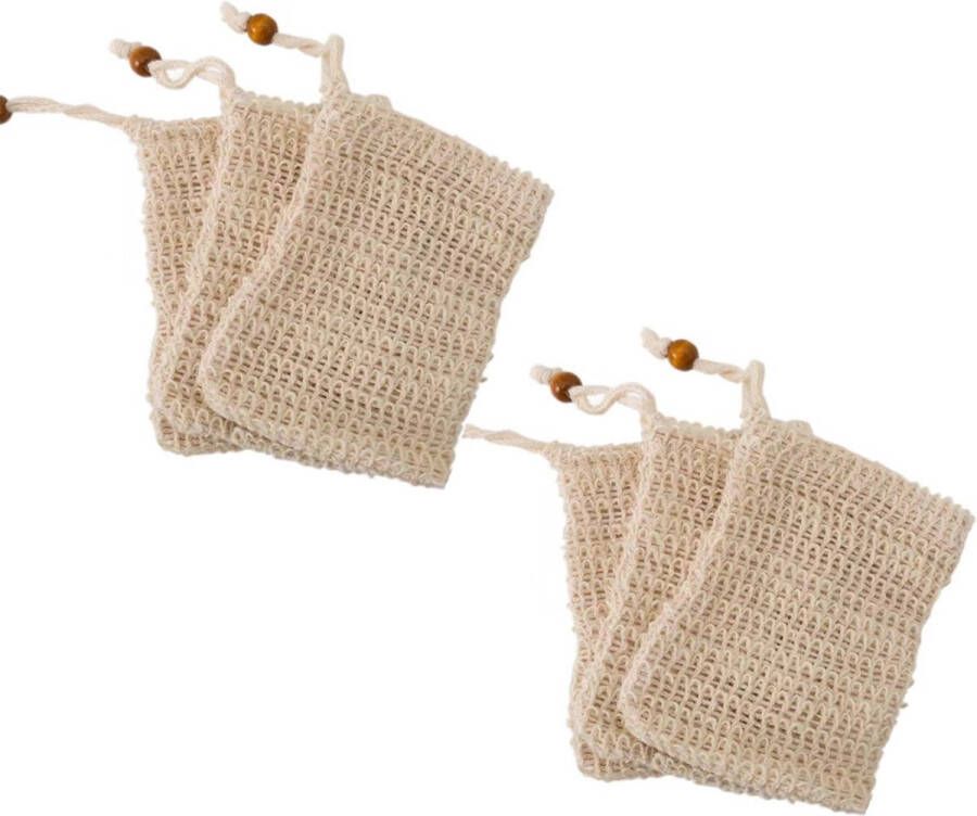 Zeepzakje Zeepbakje Soap Bar zakje Shampoo bar zakje Plasticvrij en Natuurlijk Set van 6 schuimnet 9x14cm Katoen hennep zeepzak Bundelt mond zeepzak
