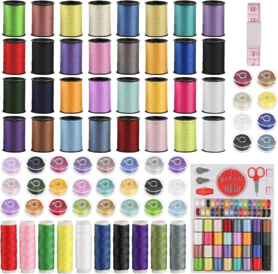ZEFAN Naaigaren set 74 stuks naaigaren voor naaimachine gemengde kleuren naaigaren set met accessoires voor hand en naaimachine