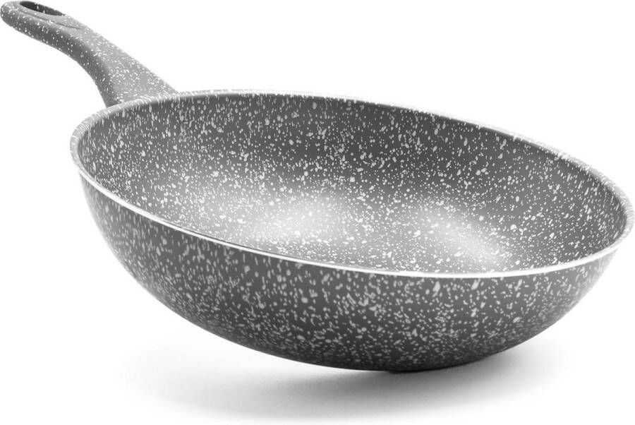 Zeldzame aluminium wokpan met steenlook soft-touch handgreep diameter 28 cm Made in Italy
