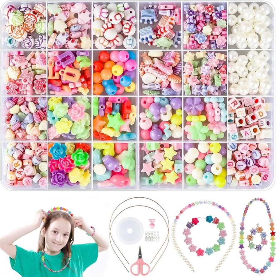 Zelf sieraden maken DIY kralenset 4-12 jaar Doe-het-zelf voor kinderen Kettingen oorbellen armbanden maken Sieradenset Knutselset voor meisjes