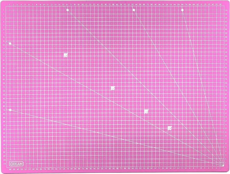 Zelfherstellende snijmat 90 x 60 cm roze metrische indeling bureauonderlegger A1 hoekafmetingen 15 graden