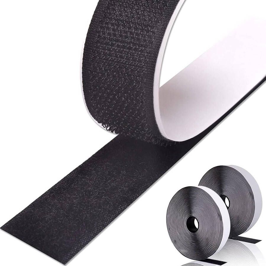 Zelfklevend dubbelzijdig klittenband -Dubbelzijdig zelfklevend plakband 10 m extra sterk dubbelzijdig klevend met sluiting 2 cm breed zelfklevend plakband Anti curling tapijt Tapijttape Tape voor deurmat(zwart)