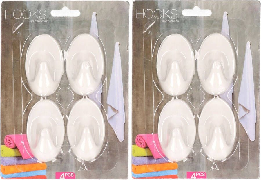 Merkloos Zelfklevende keuken badkamer kleding ophang haakjes 8x stuks kunststof wit Handdoekhaakjes