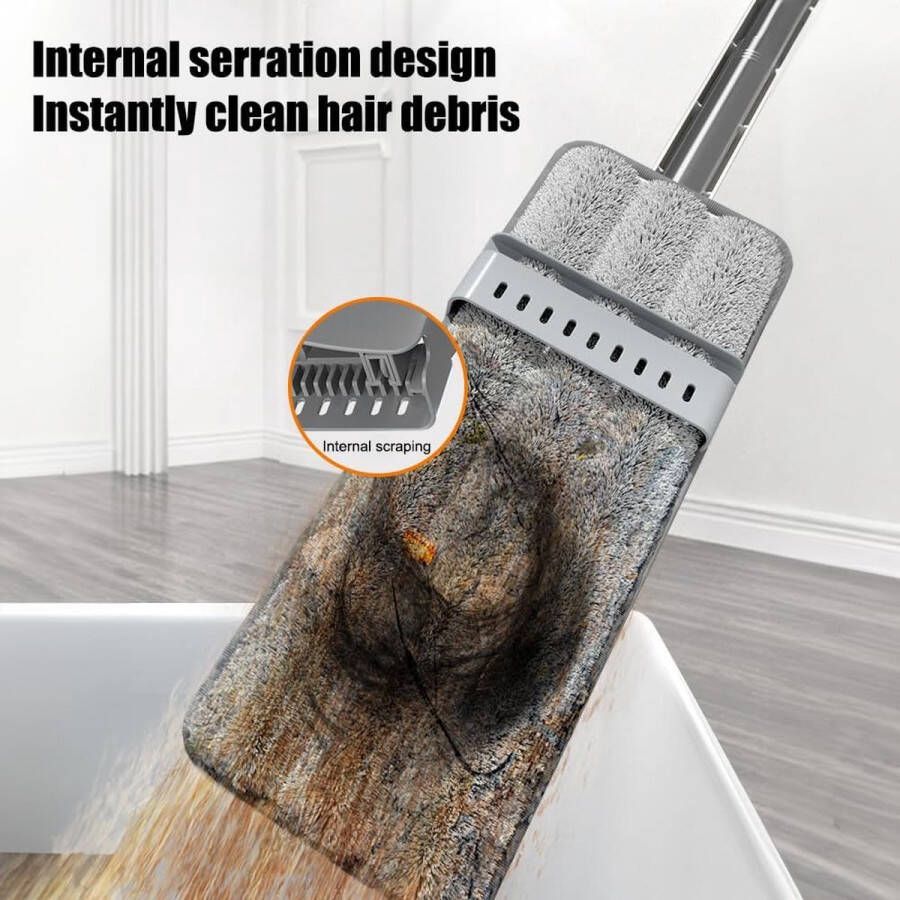 Zelfuitwringende platte mop handsfree 360 graden reinigingsmop met 2 wasbare dweilpads nat en droog gebruik microvezel vloerwisser voor hardhout laminaat en tegelvloeren