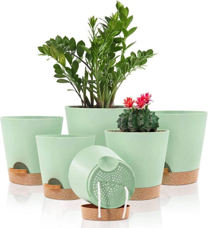 Zelfwaterende plantenpotten Plastic bloempotten met afvoergaten en schotel Binnen 20 17.5 16.5 15 14 12.5cm Zelf water gevende plantenpotten voor kamerplanten Bloempot