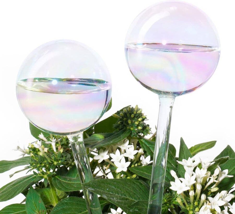 Zelfwatergevende Gloeilampen Waterdruppelaar Automatische Plantenwaterballen Licht Iriserende Regenbooggradiënt Helder Glas Zelfwatergeefsysteem Set van 2