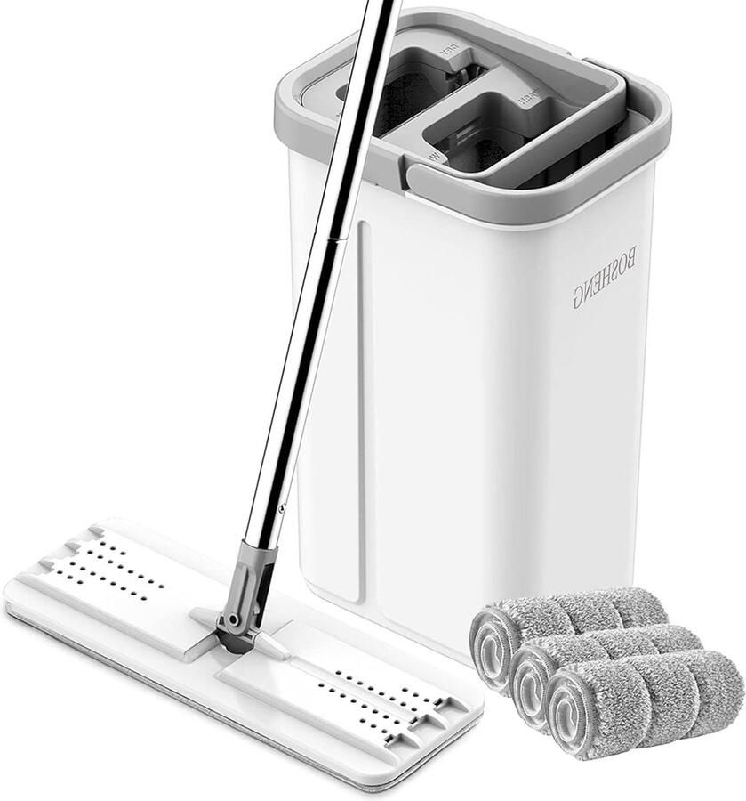 Zelfwringende microvezel dweil en emmerset reinigingssysteem voor nat en droog gebruik platte vloer schoonmaak met wasbare pads