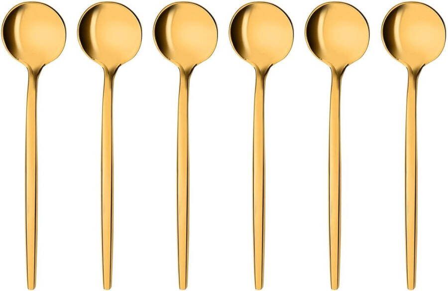 Zesdelige Luxe Espresso Lepelset in Goudkleurig Roestvrij Staal voor Koffie en Desserts