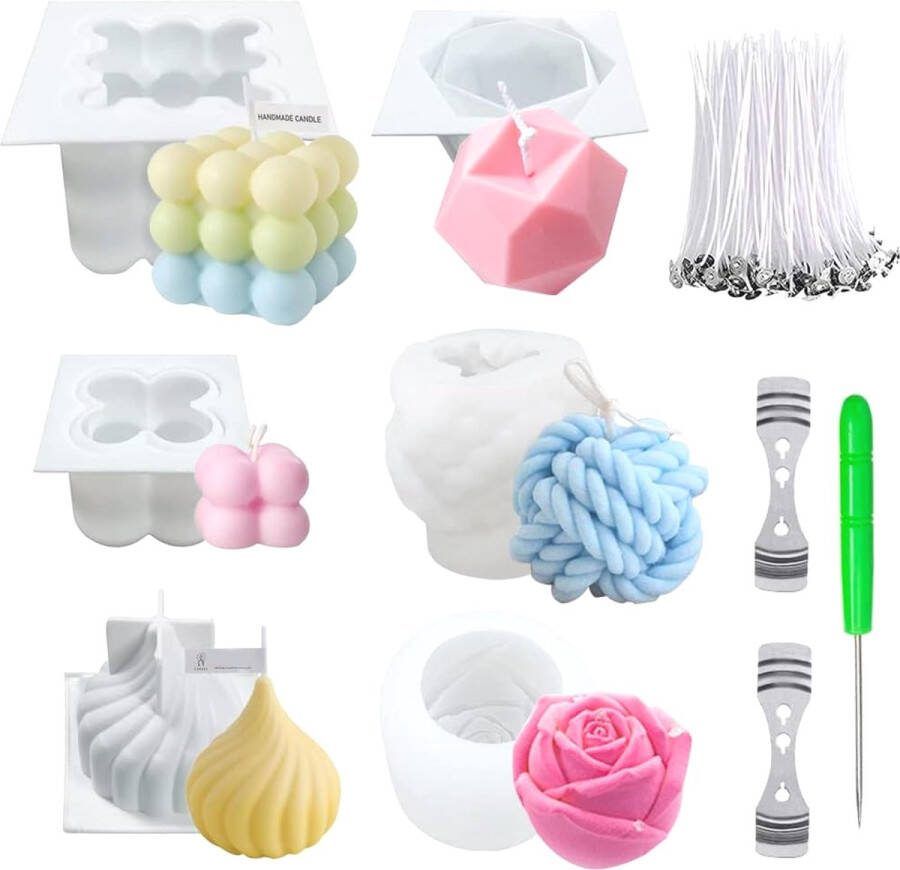 Zesdelige set Bubble Candle Making Kit Silicontvormen en Lonten Creëer prachtige geurkaarsen en zeepjes DIY Home Decor