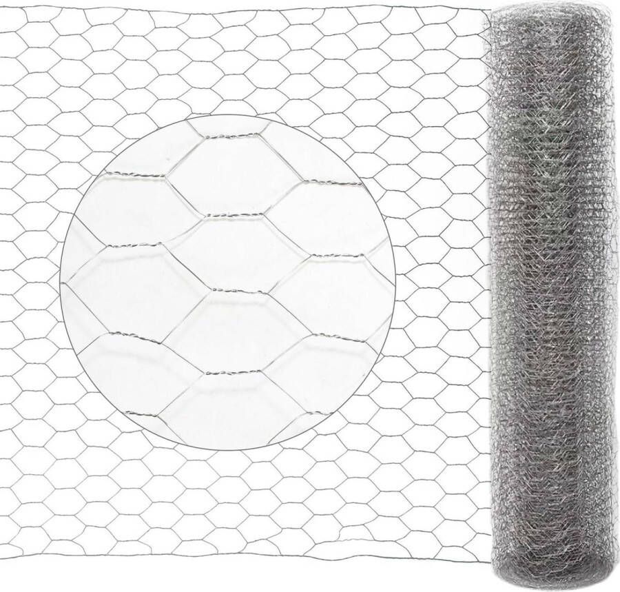 Zeshoekig gaas hek maaswijdte 27 mm 50 cm hoogte 10 m lengte verzinkt met coating konijnengaas draadhek kippengaas zilverkleurig
