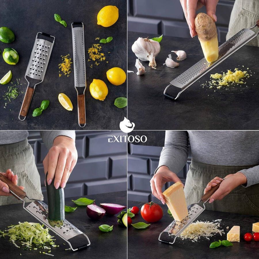 Zester Kitchen Grater Set with Wooden Handle Rasp voor Kruiden Knoflook Citroen Nootmuskaat Kaas Parmezaan
