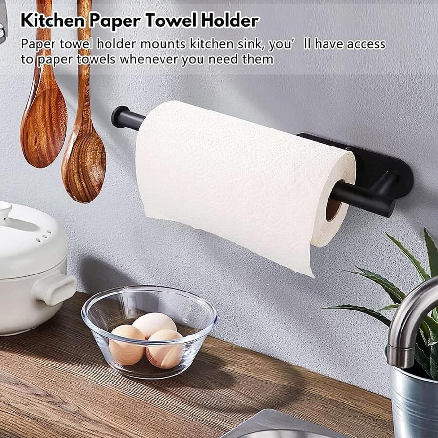 Zewa Keukenrolhouder kast zonder boren of boren onder kast boren roestvrij staal onderkast papierrolhouder wand zelfklevende houder keukenrolhouder (zwart)