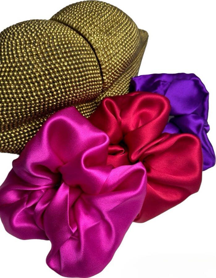 Zijden Scrunchie Pack Flowerbomb Roze Rood Paars 3 stuks
