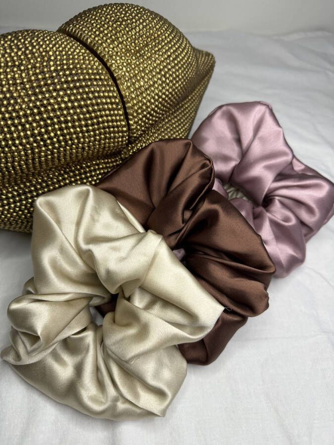 Zijden Scrunchie Pack Nude Champagne Bruin Mauve 3 stuks