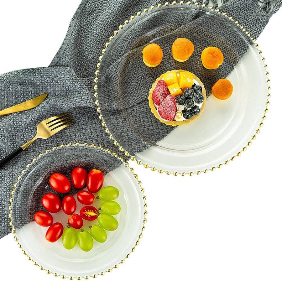 Zijplaten ronde laderbakken glazen schaal met kroonrand glasplaten diner opladers voor recepties bruiloften feesten banketten tafeldecoratie evenementen 2 stuks