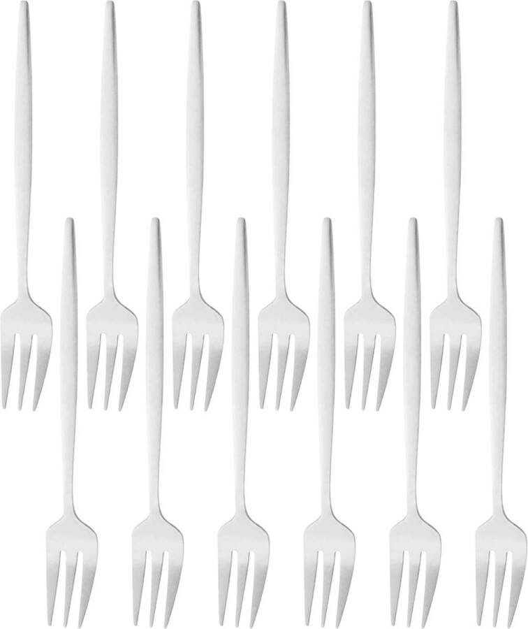 House of Husk Zilveren Gebaksvorkjes Dessertvorken Taartvorkjes Cocktailvorken Klein Vorkjes 12 Stuks RVS 14cm