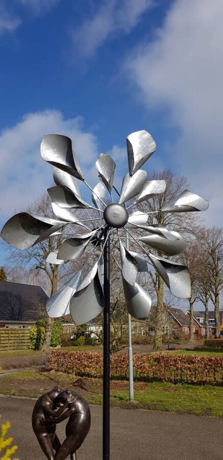 ZILVERKLEUR WINDMOLEN TUINSTEKER METAAL WINDSPINNER
