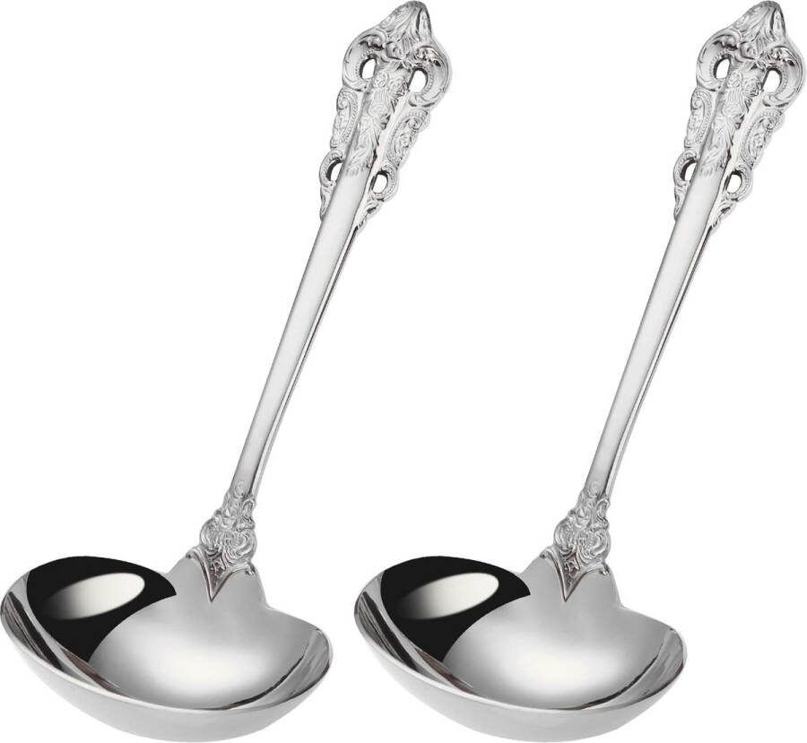 Zilverkleurig mooi 28 gram. 18 10 roestvrijstalen sauslepel kleine sauslepel om te roeren lepel voor thuis en restaurant spiegelklare stoofpot en vaatwasmachinebestendig (set van 2)