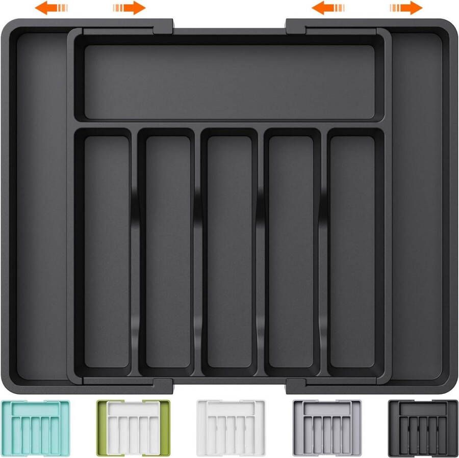 Zilverwerk Organizer Uitbreidbare Gebruiksvoorwerpen Tray voor Lade Verstelbare Couvert en Bestek Houder Compacte Plastic Lade Opbergruimte Lepels Vorken Messen Groot Zwart