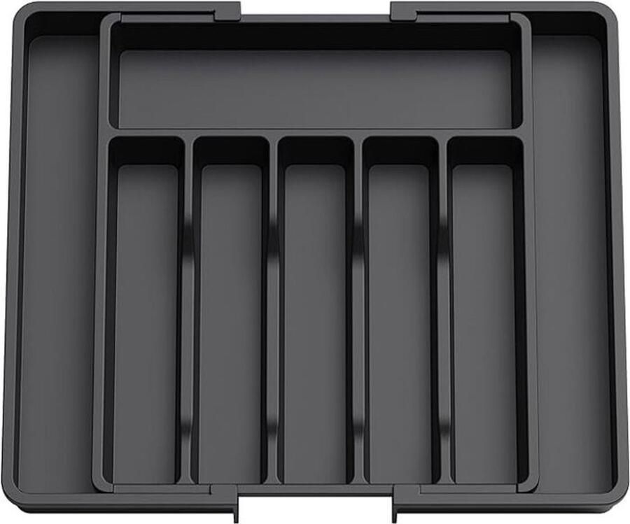 Zilverwerk Organizer Uitbreidbare Gebruiksvoorwerpen Tray voor Lade Verstelbare Couvert en Bestek Houder Compacte Plastic Lade Opbergruimte Lepels Vorken Messen Groot Zwart