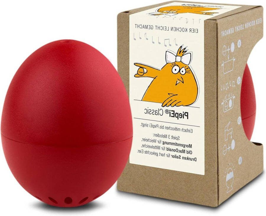 Zingende eierwekker PiepEi Classic Rood koken met eierkoker voor 3 hardheidsgraden piepei met 3 melodieën grappig koken muziekegtimer