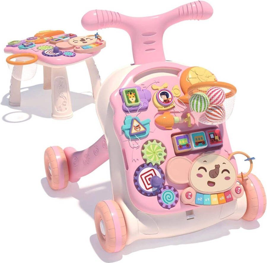Zit Stand Loopwagen Afneembaar In hoogte verstelbaar Met rem Roterende apparatuur Loopwagen met muziek Voor meisjes en jongens van 6-12 Maanden