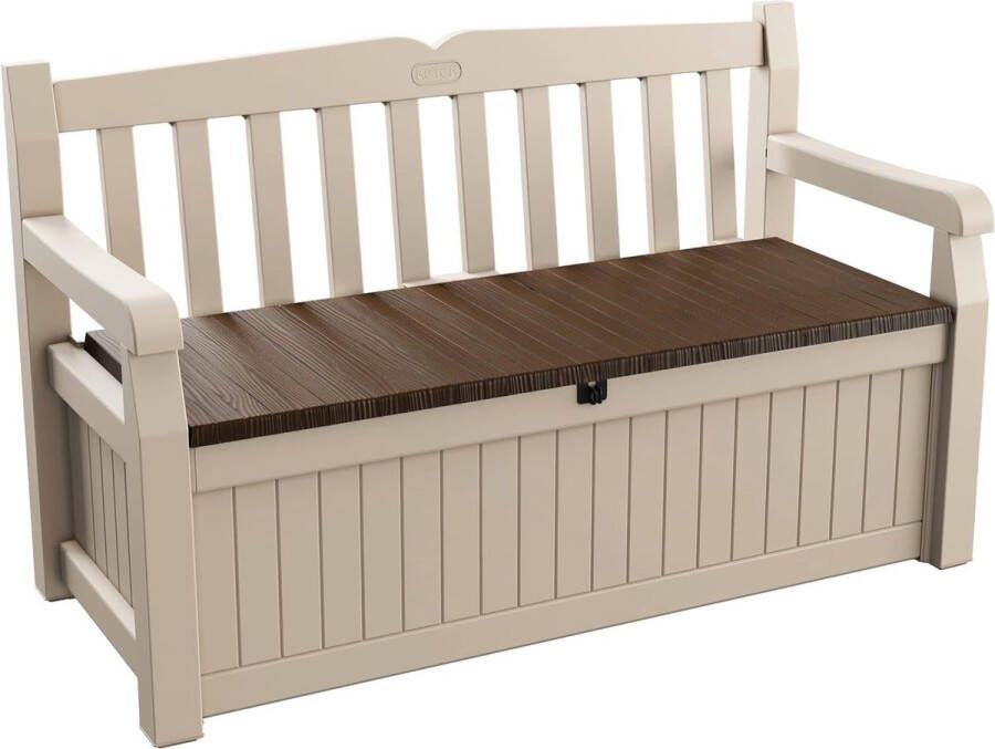 Zitbank Eden voor balkon en tuin met geïntegreerde opbergruimte bruin beige 140 x 60 x 84 cm 265 l