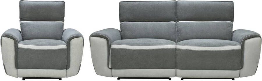 Zitbank met 3 plaatsen en elektrische relaxfauteuil in donkergrijze stof – ORIETTO L 202 cm x H 95 cm x D 87 cm