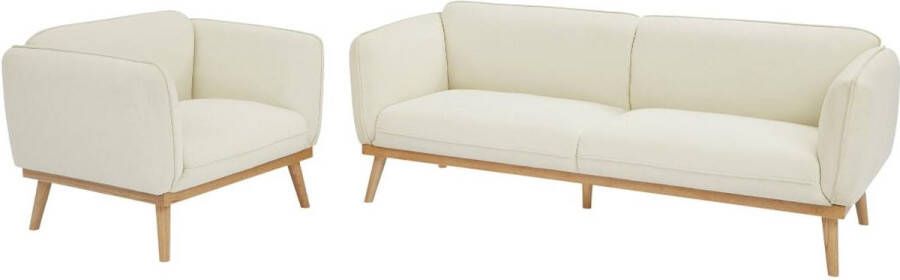 Zitbank met 3 plaatsen en fauteuil in beige textuurstof – FANIRA L 210 cm x H 82 cm x D 82 cm