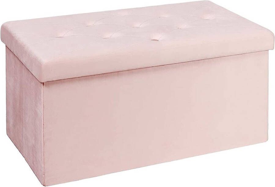 Zitbank met opbergruimte opvouwbare kruk kist opbergdoos van fluweel 76 x 38 x 38 cm (roze)