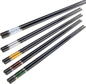 ZITFRI 5 kleuren eetstokjes set chopsticks Chinese stokjes Aziatisch bestek (zilveren strepen en goud zilver rood groen marmerpatroon)