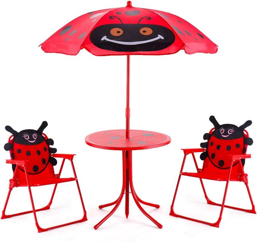 Zitgroep zitgarnituur voor kinderen tuinset kindermeubel kindertafel incl. parasol + 2 kinderstoelen inklapbaar rood