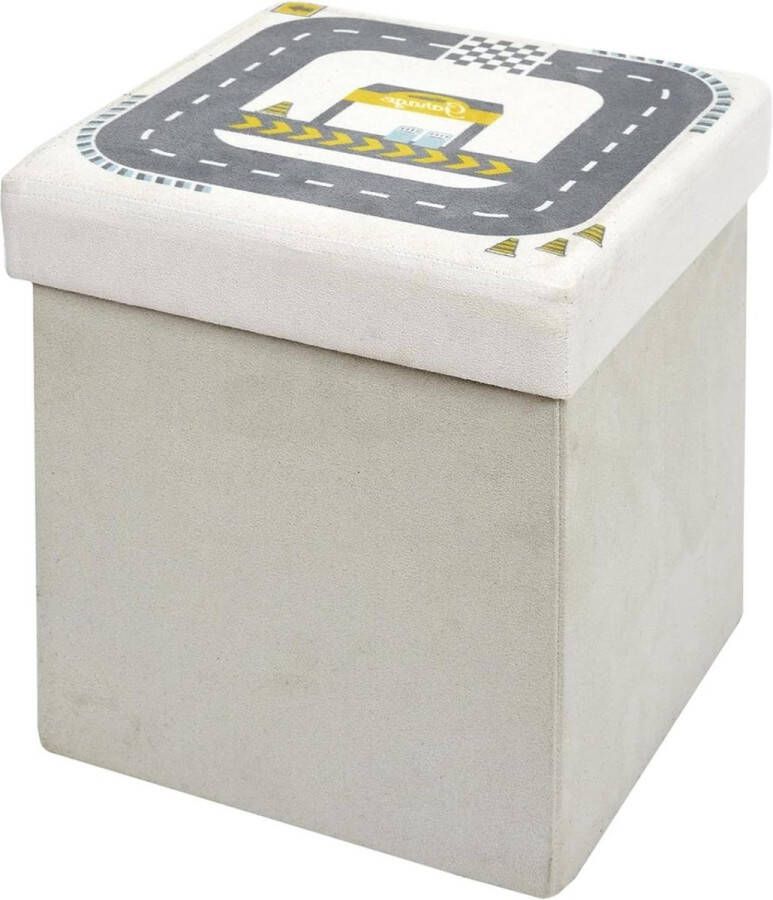 Zitzak voor opslag Opvouwbaar vierkant voor kinderen autobaan grijs H 30 x 30 x 30 cm grijs blauw geel