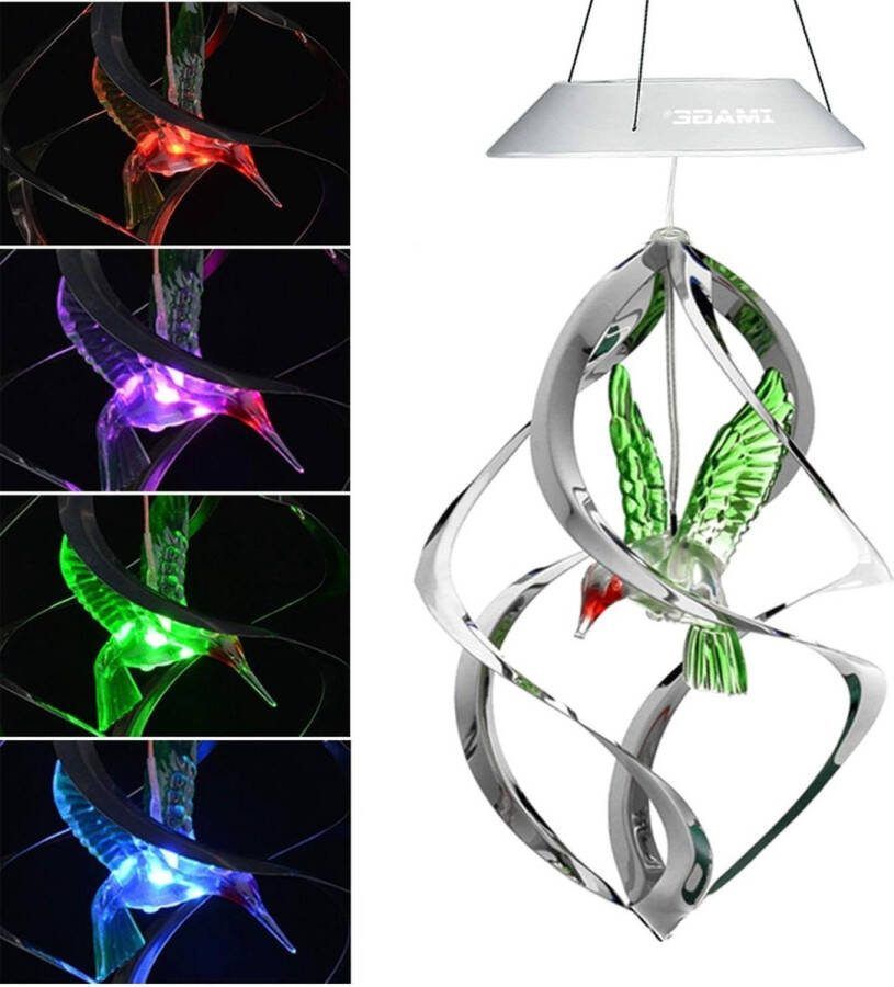 Zonne-kolibrie lichten met kleurveranderende LED windgong tuin decoratie geschenken voor moeder