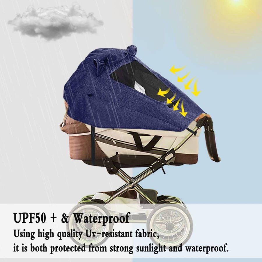 Zonnedeken voor kinderwagen luifel voor kinderwagen zonnescherm voor baby's kinderwagen zonwering dubbellaagse stof uv-bescherming 50+ met extra grote schaduwvleugels (M3)