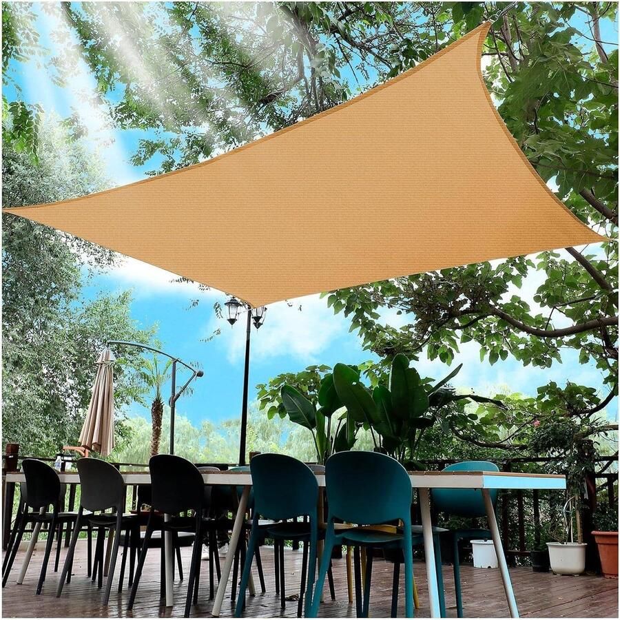 Zonnedoek HDPE weerbestendig ademend rechthoekig 2 x 3 m zand beige met bevestigingstouwen