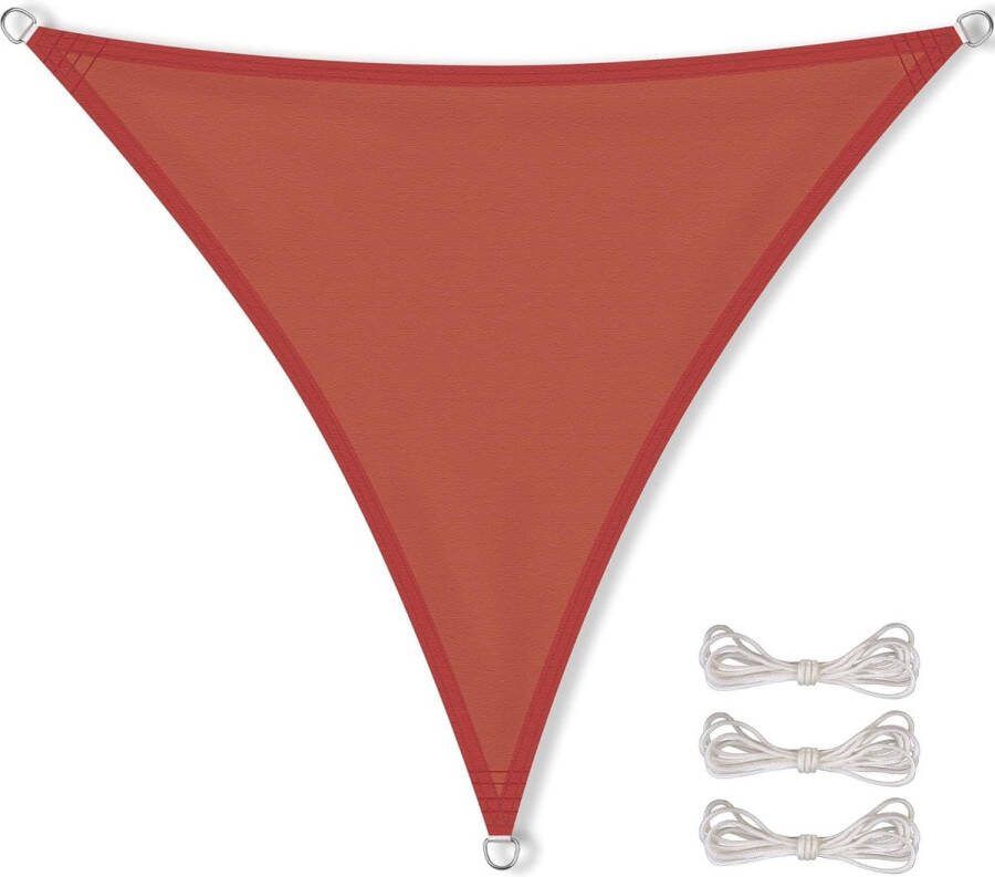 Zonnedoek incl bevestigingskoorden PES polyester waterafstotend geïmpregneerd driehoek gelijkzijdig 4 x 4 x 4 m terracotta