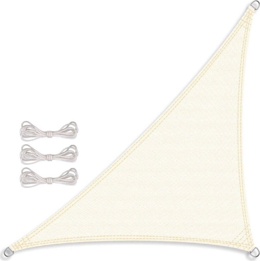 Zonnedoek incl bevestigingstouwen HDPE weerbestendige ademende driehoek rechthoekig 3 x 3 x 425 m creme wit Shade Sail