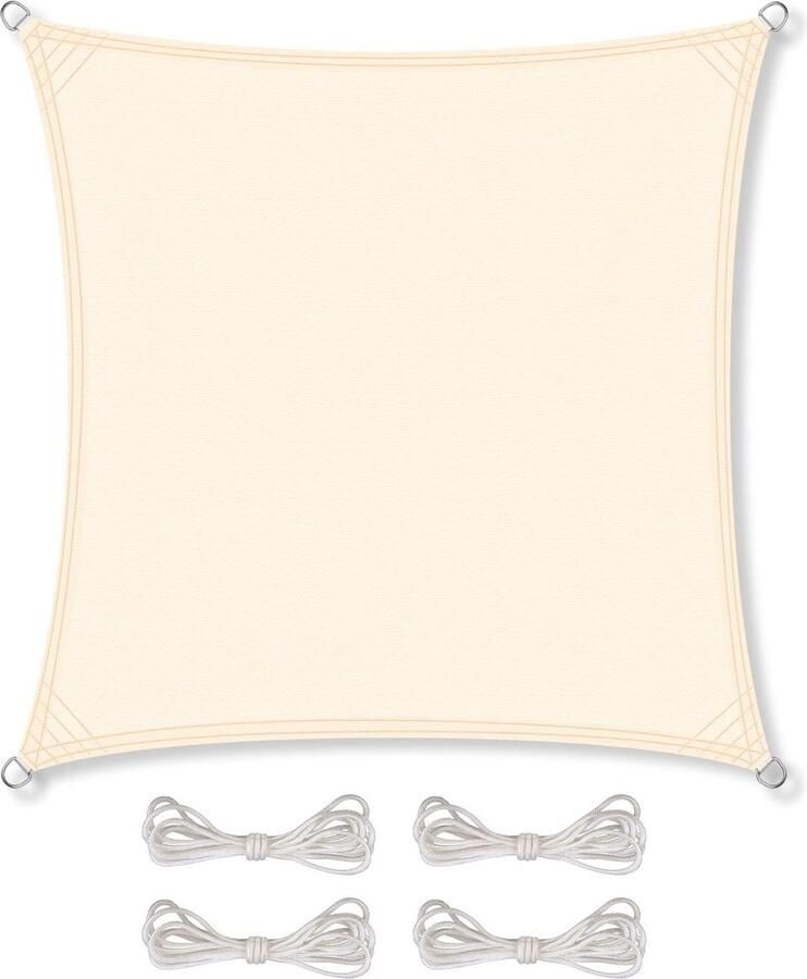 Zonnedoek incl bevestigingstouwen PES polyester waterafstotend geïmpregneerd vierkant 3 6 x 3 6 m creme wit