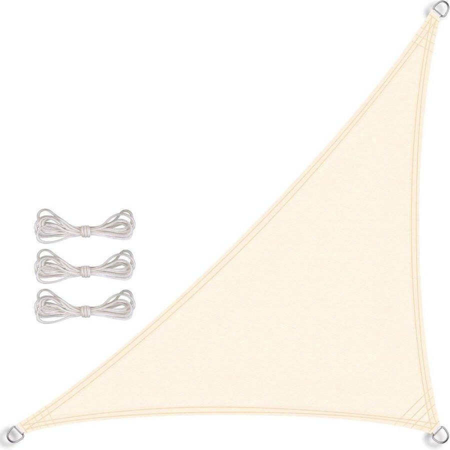 Zonnedoek PES driehoek rechthoekig 25x25x35m crème wit UPF 50+ zonnebescherming incl bevestigingstouwen Shade Sail