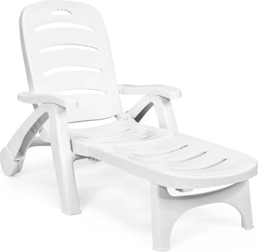 Zonneligstoel met wieltjes ombouwbare tuinligstoel inklapbare ligstoel met 5-voudig verstelbare rugleuning weerbestendige klapstoel voor terras tuin en strand