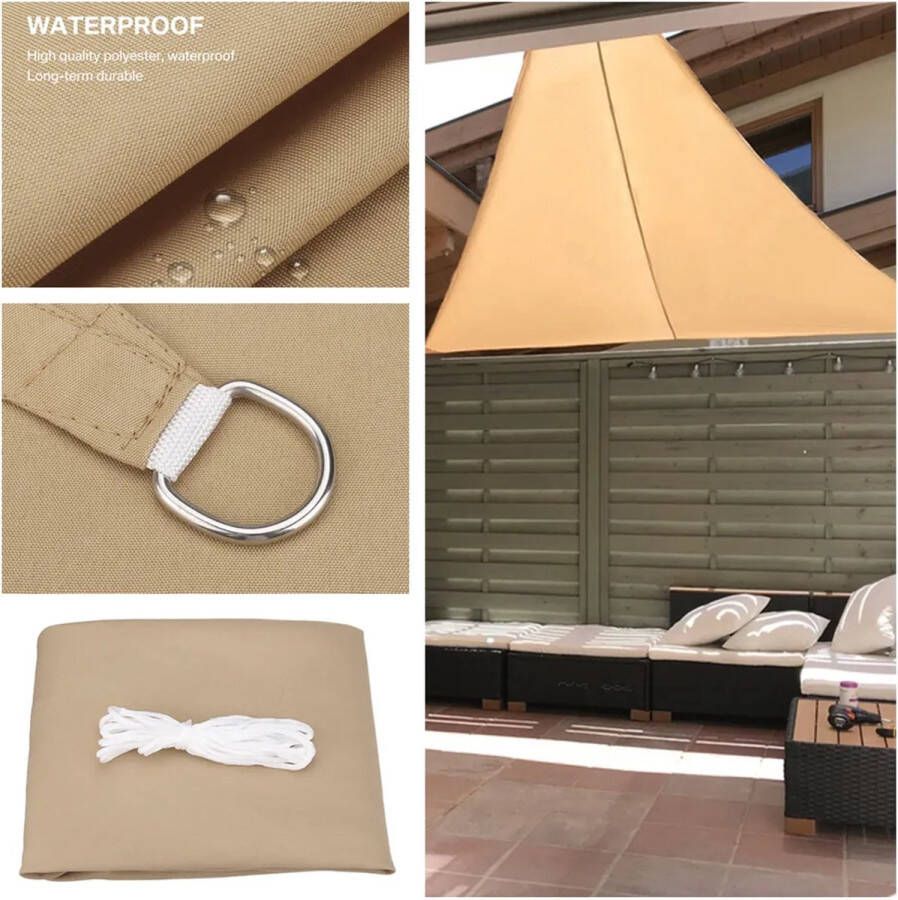 Zonnescherm Zonnedoek 3x3x3m Gecoat Polyester Waterbestendig Inclusief Haken aan Uiteindes Zandkleurig