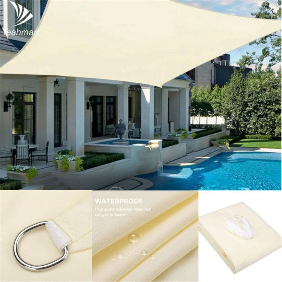 Zonnescherm Zonnedoek 4x3m Polythyleen Waterbestendig Inclusief Haken aan Uiteindes Beige