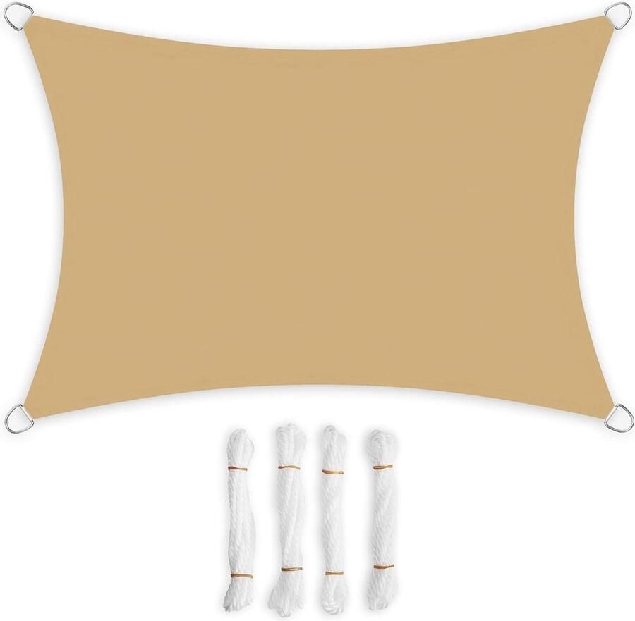 Zonnezeil 2 x 3 m waterdicht 1000 mm waterkolom 93% UV-bescherming polyester tuin balkon terras camping zand GSH23EY schaduwdoek
