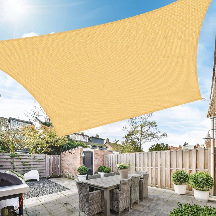 Zonnezeil 3 6 x 4 8 m rechthoekig zonwering tuin balkon en terras 95% uv-bescherming 185 g m² hoge dichtheid waterdoorlatend voor patio pergola achtertuin buiten zandkleur