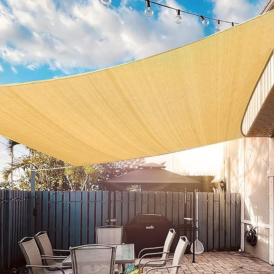 Zonnezeil rechthoekig 2 x 3 m luifelzeil 95% uv-bescherming ademende zonwering voor terras tuin pergola achtertuin zandkleur
