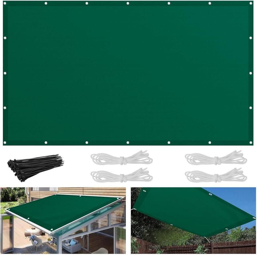 Zonnezeil voor balkon 2 x 3 m weerbestendig uv-bescherming zonwering zonnedoek met inslagringen en touw zonwering rechte hoek bescherming voor balkon tuin terras groen