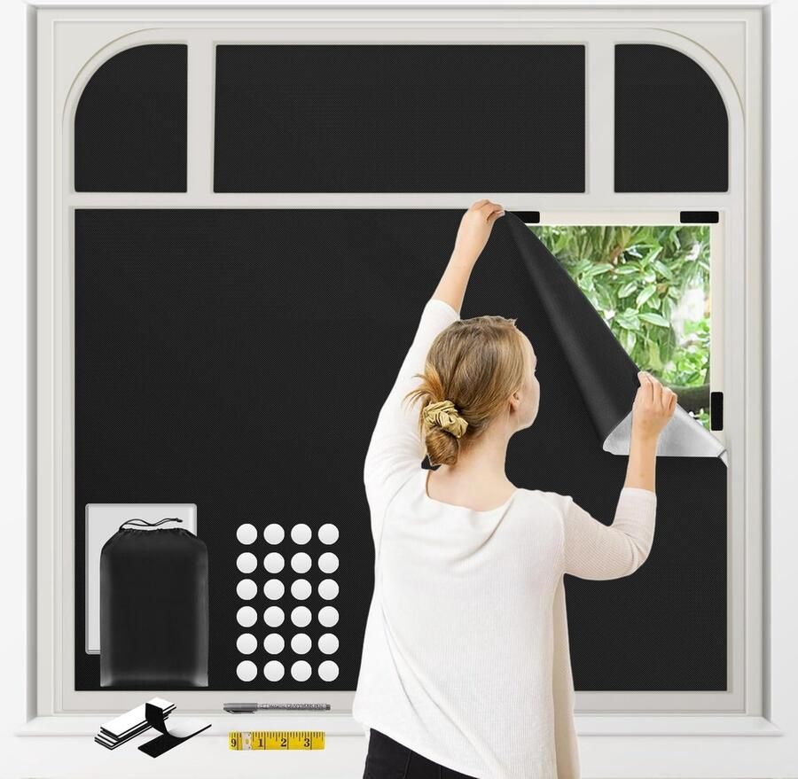 Zonwering Zonweringsnet Zonverduisterings Gordijn Draagbaar Verduisteringsrolgordijn Zonder Boren Tijdelijke Verduisteringsgordijnen 145 x 300 cm voor Kinderkamer 100% Verduisteringsstof Verduisterende Tijdelijk Zelfklevend Doe-het-zelf Gordijn